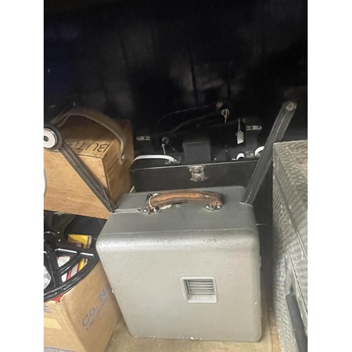 507 - A BBC tv aluminium box, and assorted projector, pieces, books and related items (qty)  Provenance:  ... 