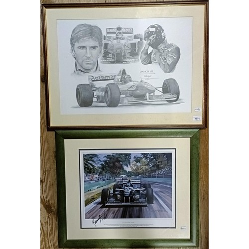 1074 - From a Damon Hill Fan: A Michael Turner coloured print, Championship Victor, signed by Damon Hill, a... 