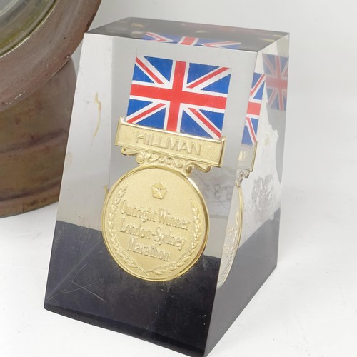 1120 - An unusual and rare Hillman Outright Winner London-Sydney Marathon (1968) medallion set in a perspex... 