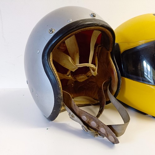 1165 - Two open face motorcycle helmets, and an AGV yellow motorcycle helmet (3)