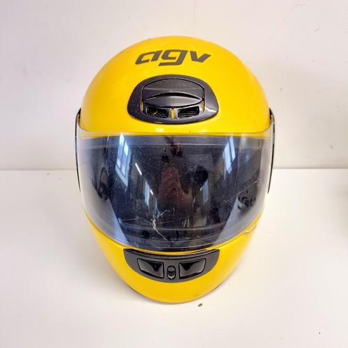 1165 - Two open face motorcycle helmets, and an AGV yellow motorcycle helmet (3)