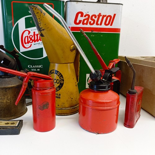 1168 - A Redline-Glico Motor Oils and Greases oil pourer, 24 cm high, other oil cans and items (box)