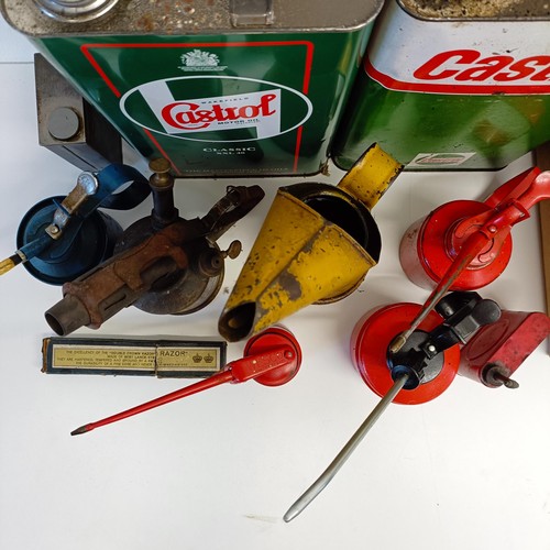 1168 - A Redline-Glico Motor Oils and Greases oil pourer, 24 cm high, other oil cans and items (box)