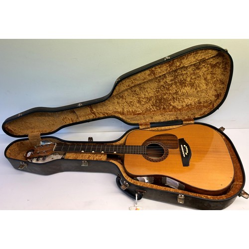 466 - The Yetties Mac McCulloch's Les Luck Hazelbury Plucknett acoustic guitar, in a hard carry case, with... 