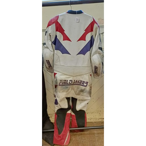 1089 - A set of Fieldsheer motorcycle leathers, red, white and blue, size XL 46