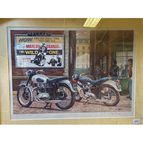 1157 - Three Roy Barrett signed motorcycle prints, Ace Cafe (Artist Proof), Alley Cats' (Artist Proof) and ... 