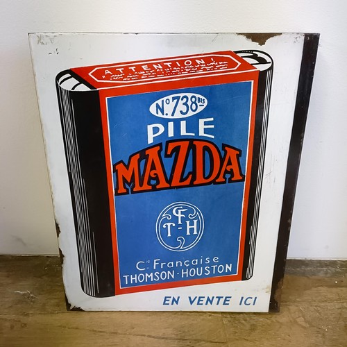 1212 - A Mazda No 738 BIS Pile Cic Francais Thomson, Houston, double sided flanged enamel sign, 45 x 37 cm