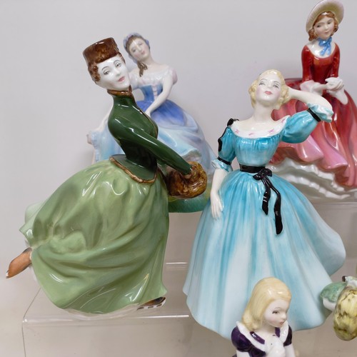 1538 - A Royal Doulton figure, Giselle, and ten other Royal Doulton figures (box)