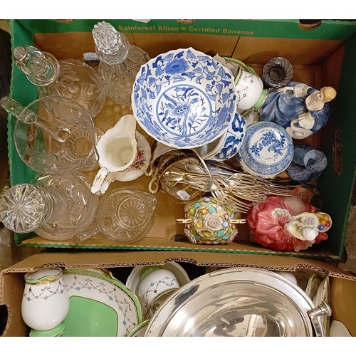 1548 - A Royal Doulton figure, Penelope, assorted ceramics, silver plate and other items (4 boxes)