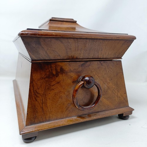 1595 - A 19th century walnut tea caddy, the hinge top to reveal marquetry inlaid caddies, and a later cut g... 