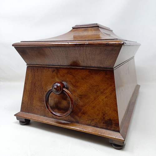 1595 - A 19th century walnut tea caddy, the hinge top to reveal marquetry inlaid caddies, and a later cut g... 