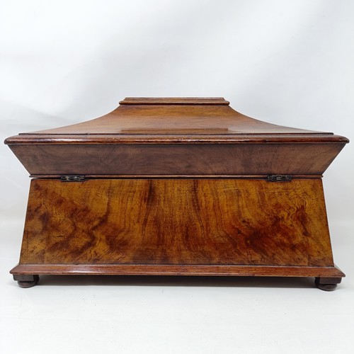 1595 - A 19th century walnut tea caddy, the hinge top to reveal marquetry inlaid caddies, and a later cut g... 