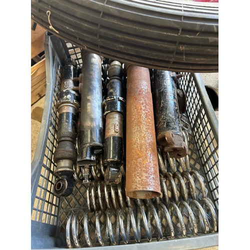 8 - Three mud guards, a seat, mud guard stays, and other assorted items (qty)...