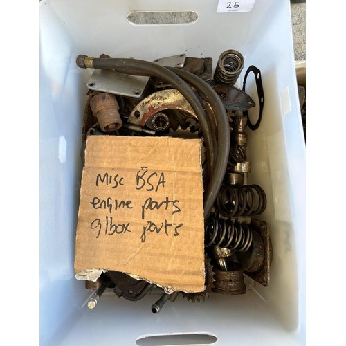 25 - Assorted BSA frame, wheel, engine, gearbox parts and other items (qty)...