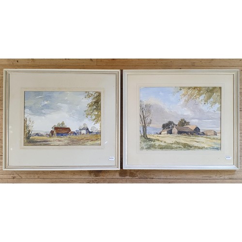 1548 - D N Morgan, landscape with farm buildings, watercolour, signed, 32 x 40 cm, and another similar, 28 ... 