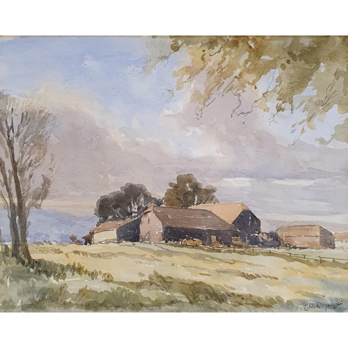 1548 - D N Morgan, landscape with farm buildings, watercolour, signed, 32 x 40 cm, and another similar, 28 ... 