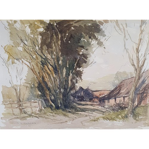 1548 - D N Morgan, landscape with farm buildings, watercolour, signed, 32 x 40 cm, and another similar, 28 ... 