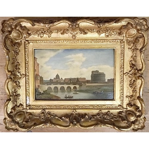 226 - Manner of William James, View Of The Castel Sant Angelo, Rome, oil on board, 16 x 25 cm