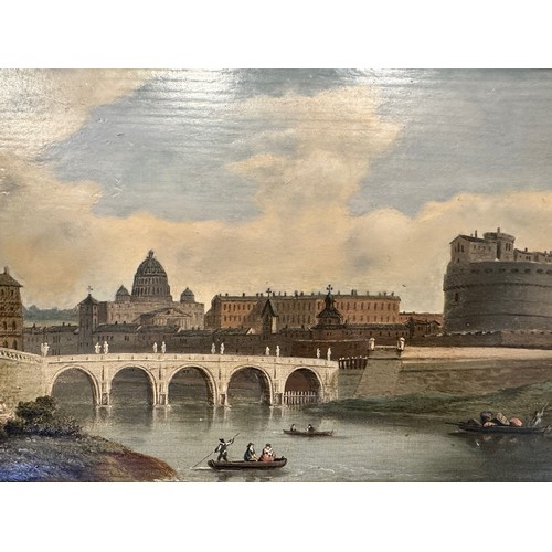 226 - Manner of William James, View Of The Castel Sant Angelo, Rome, oil on board, 16 x 25 cm