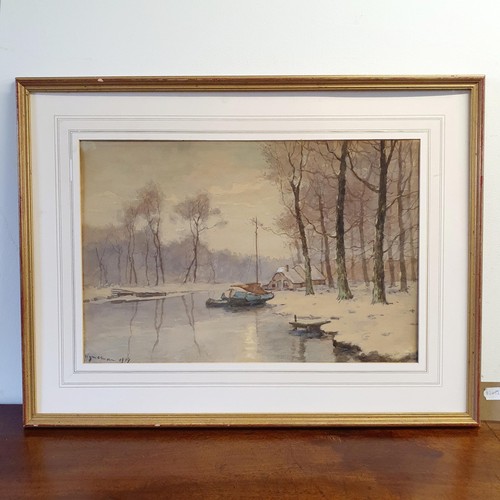 1549 - 20th century, Continental school, winter landscape, indistinctly signed and dated 1919, 35 x 62 cm, ... 