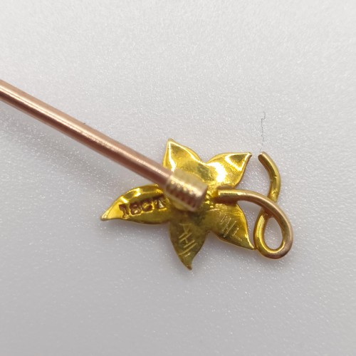 586 - A late 19th/early 20th century yellow metal and seed pearl stick pin, in the form of a leaf Provenan... 