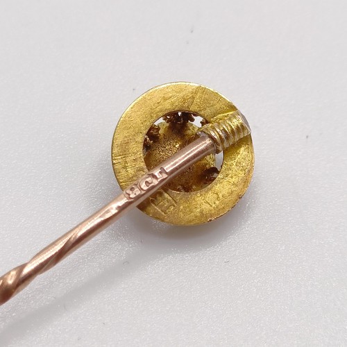 581 - A late 19th/early 20th century yellow metal and seed pearl stick pin  Provenance:  From a single own... 