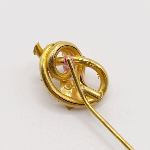 538 - A late 19th/early 20th century yellow metal, sapphire and seed pearl stick pin  Provenance:  From a ... 