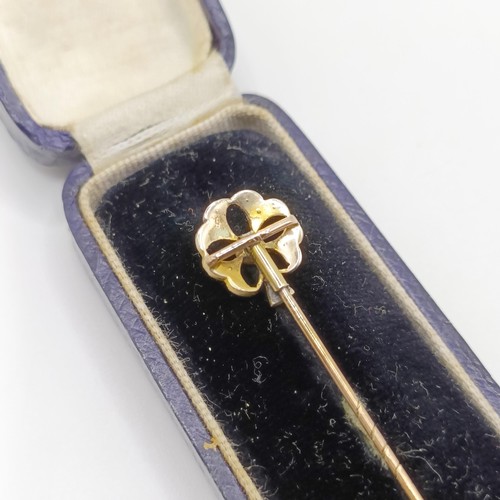 510 - An early 20th century turquoise and seed pearl stick pin, in a vintage jewellery box  Provenance:  F... 