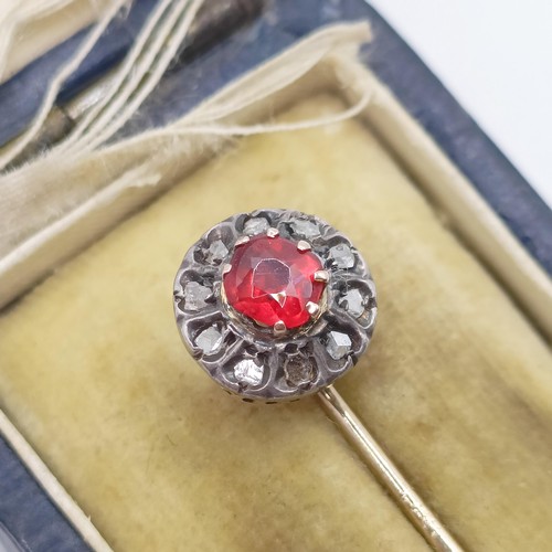 506 - A late 19th/early 20th century red and white stone stick pin, in a vintage jewellery box  Provenance... 