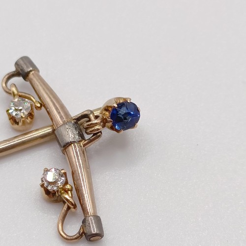 659 - A 20th century yellow coloured metal, sapphire and diamond stick pin  Provenance:  From a single own... 