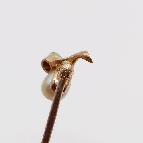 640 - An early 20th century yellow metal, diamond and pearl stick pin  Provenance:  From a single owner co... 