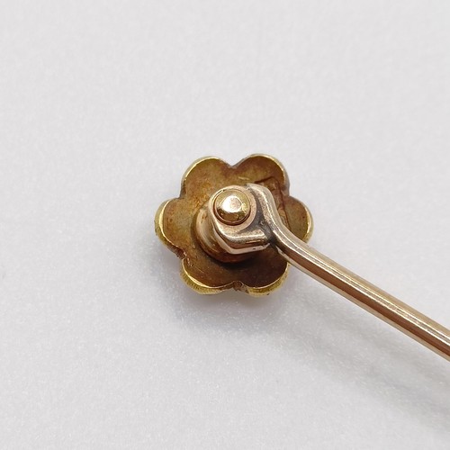 624 - A late 19th/early 20th century yellow metal, sapphire and seed pearl stick pin  Provenance:  From a ... 