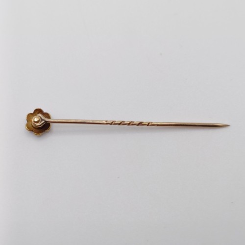 624 - A late 19th/early 20th century yellow metal, sapphire and seed pearl stick pin  Provenance:  From a ... 