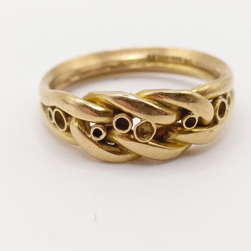 666 - An 18ct gold ring, ring size M, and a yellow metal and seed pearl ring, bent, all in 7.5 g