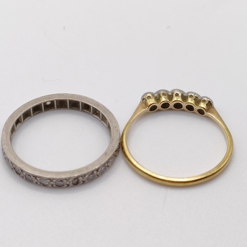 798 - A diamond full eternity ring, ring size O, and a 18ct gold, platinum and diamond five stone ring, ri... 