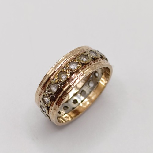 796 - A 9ct gold and white stone full eternity ring, ring size K, and a white stone and red stone half ete... 