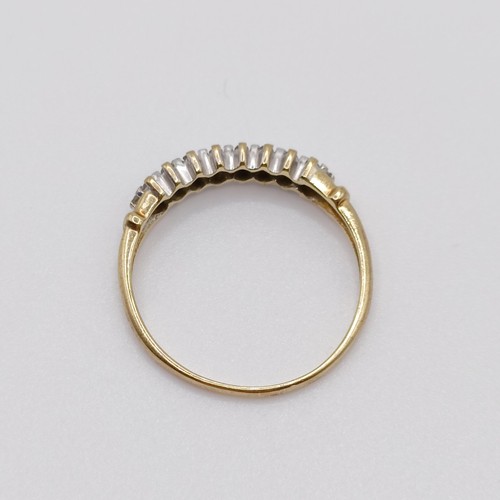 681 - A 9ct gold and diamond half hoop ring, ring size P 1/2