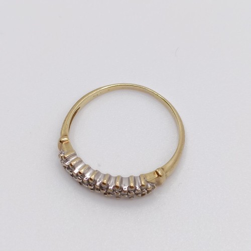 681 - A 9ct gold and diamond half hoop ring, ring size P 1/2