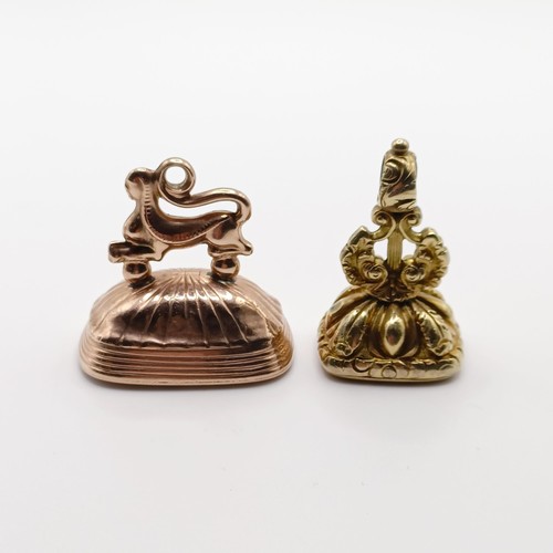 680 - A 19th century yellow metal and white stone seal, and another (2)