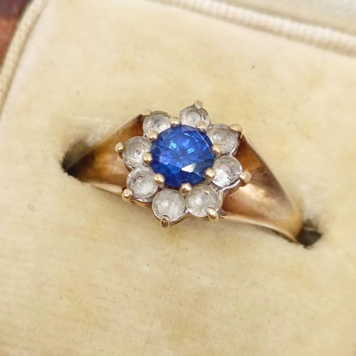 729 - A 9ct gold, sapphire and white stone cluster ring, ring size J, and a 9ct gold, sapphire and seed pe... 