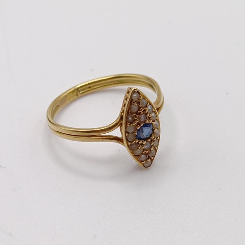 729 - A 9ct gold, sapphire and white stone cluster ring, ring size J, and a 9ct gold, sapphire and seed pe... 