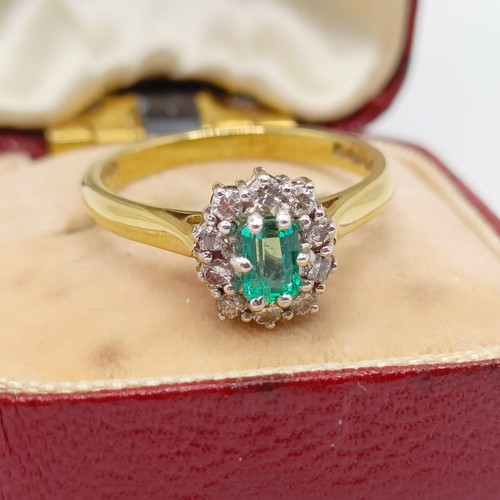 937 - An 18ct gold, emerald and diamond cluster ring, ring size M, and a dress ring, in a vintage jeweller... 