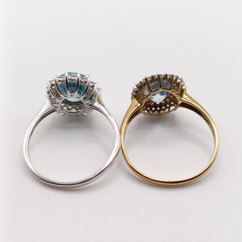 925 - A 9ct white gold blue stone ring, ring size S, and a 9ct gold blue stone and diamond ring, ring size... 