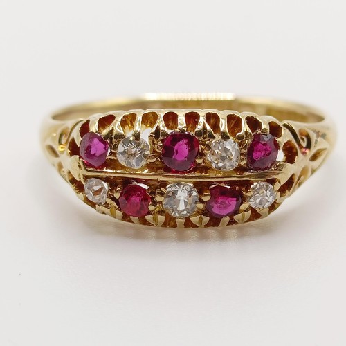 905 - An 18ct gold, ruby and diamond ring, ring size P