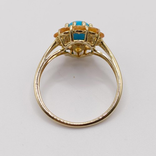 878 - A 9ct gold, turquoise and citrine ring, ring size P