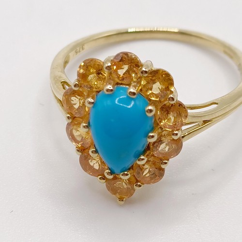 878 - A 9ct gold, turquoise and citrine ring, ring size P