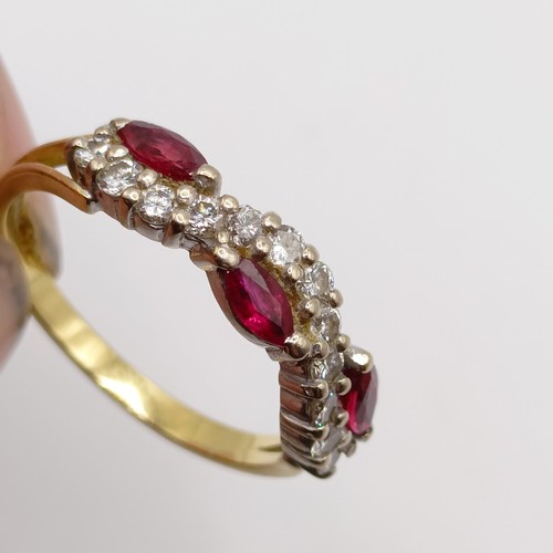 874 - An 18ct gold, ruby and diamond ring, ring size N 1/2