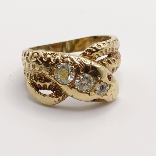 861 - A 9ct gold and diamond ring, in the form of a serpent, ring size O