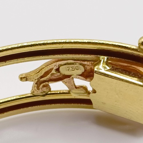 847 - An 18ct tri-colour gold bangle, decorated big cats, 21 g