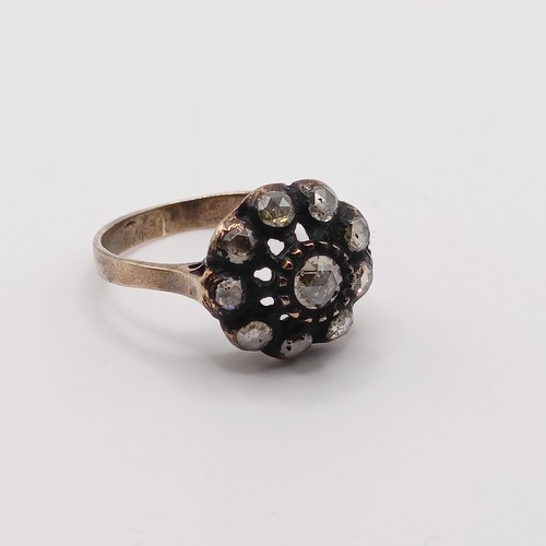 831 - An 8ct yellow gold Victorian-styled cluster ring, set with rose cut diamonds